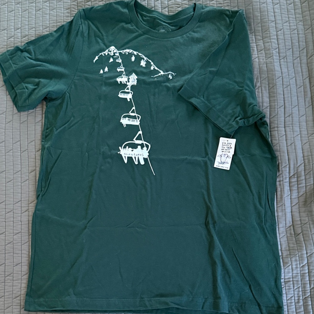 NWT Dark Green Ski Lift Graphic Tee by Slow Loris